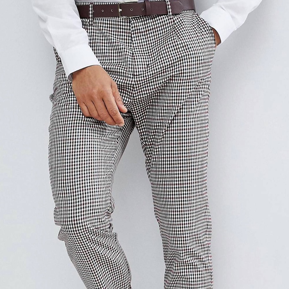 Stradivarius Prince of Wales Check Chino in Gray